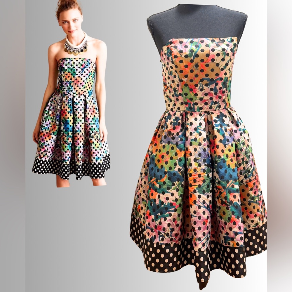 ANTHROPOLOGIE COREY LYNN CALTER - Multicolor Polka Dot Cocktail Dress - Size 8